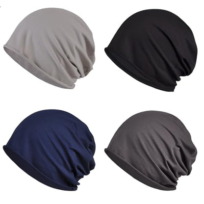 XYIYI Womens Chemo Headwear Hats Cotton Slouchy Beanie Cap Scarf - color: 4pcs Black Grey Light Grey Navy Blue
