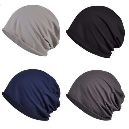 XYIYI Womens Chemo Headwear Hats Cotton Slouchy Beanie Cap Scarf - color: 4pcs Black Grey Light Grey Navy Blue