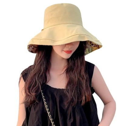 HUAMULAN Wide Brim Women Summer Sun Floppy Hat Reversible Beach Bucket Hat - color: Xinm001-yellow