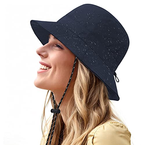 Waterproof Bucket Hat for Women Men Rain Hat Wide Brim Packable Sun Hat UV Protection Summer Beach Fishing Hiking Safari Hat - color: Navy