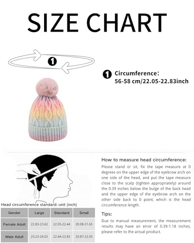 Unisex Colorful Ombre Beanie Winter Cuffed Cable Knitted Hat with Pompom - color: Black