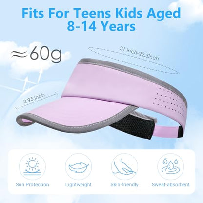 Kids Sun Visor Hats for Girls Boys Reflective Sports Hats Summer Beach Running Tennis Golf Caps Age 8-14 - color: Reflective Strip-purple