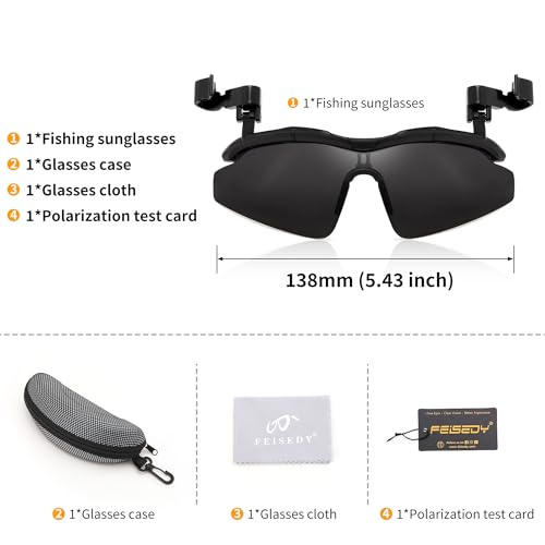 FEISEDY Polarized Clip Cap Sunglasses, UV400 Sports Hat Visor B0356 - color: Black