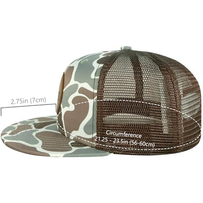 BASSDASH Flat Brim Trucker Cap Adjustable Snapback Hat Mesh Back for Men Women - color: Color Block Camo
