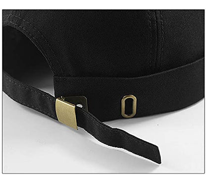 Men Hats Docker Cap Hats Beanie Sailor Cap Worker Hat Rolled Cuff Retro Brimless Hat with Adjustable - color: 7731-black