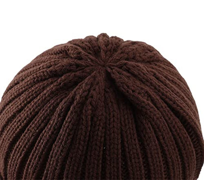 Connectyle Women's Rib Knit Cuffed Beanie Hat Stretch Acrylic Winter Hat Thick Warm Snow Ski Cap - color: Coffee