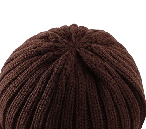 Connectyle Women's Rib Knit Cuffed Beanie Hat Stretch Acrylic Winter Hat Thick Warm Snow Ski Cap - color: Coffee