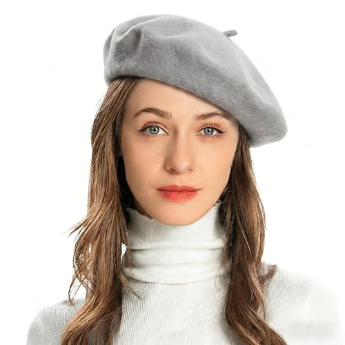 ZLYC Wool French Beret Hat Solid Color Classic Artist Cap for Women - color: Gray