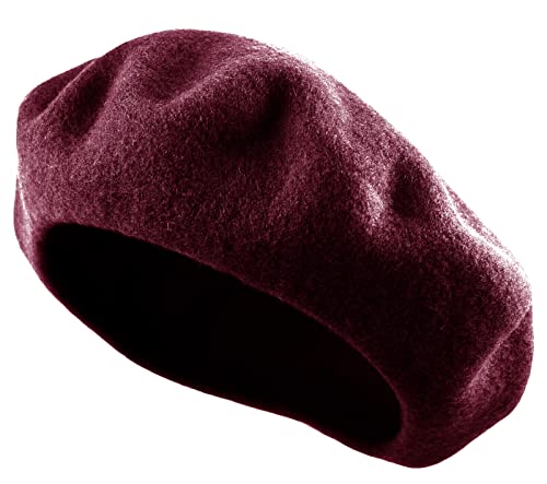 Women's French Beret Hat Solid Color Plain Wool Classic Traditional Artist Cap - color: Burgundy