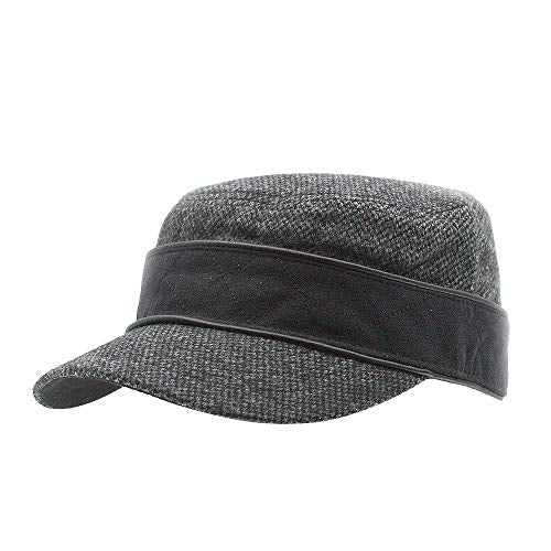 The Vintage Year Washed Cotton Distressed Cadet Hat Military Army Cap - color: Wool Black, size: 7 3/8