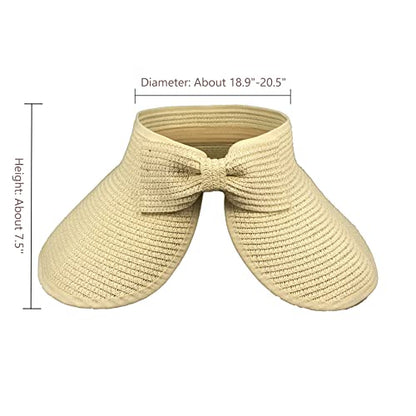 Womens Foldable Straw Sun Visor, Packable Roll‑Up Beach Hat with Wide Brim - color: Milk White