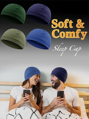 Syhood 4 Cotton Skull Caps for Men Women Sleep Night Hat Beanie - color: Dark
