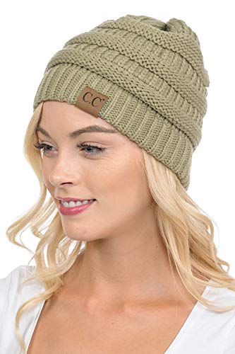 C.C Trendy Warm Chunky Soft Stretch Cable Knit Beanie Skully - color: New Sage