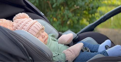 Funky Junque Baby Double Faux Fur Pom Pom Beanie & Mittens Set – Newborn Infant 0–9 Months Winter Hat with Soft Lined Mittens - color: Pale Pink (0-9 Months)