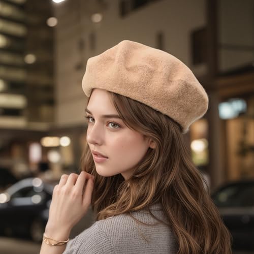 Women's Wool Beret: 70% Wool French Hat for Daily, Lightweight & Chic Berets for Women - color: Camel