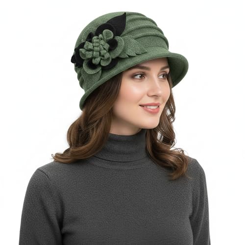 Women Cloche Bucket Hat 1920s Vintage Dress Winter Hats - color: Mixing Green