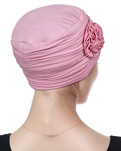 Alnorm Flower Design Chemo Hair Loss Caps Cancer Headwear for Women - color: Light Pink