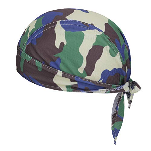 Greenery-GRE Head Tie Quick Drying Cycling Cap Headband Skull Beanie Bandana Do Rags Moisture Wicking Pirate Hat Helmet Liner - color: Blue Camouflage