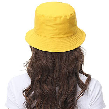 Women Reversible Bucket Hat, Summer Sun Hat for Women - color: Black- Yellow