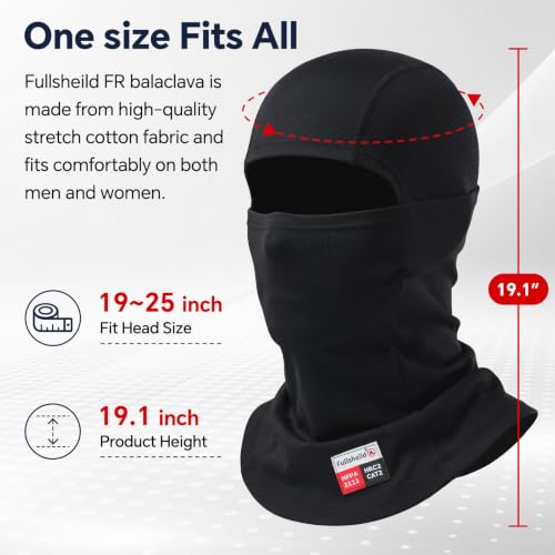 Fullsheild FR Balaclava CAT2 7oz Flame-Retardant Cotton Face Mask, NFPA2112 - color: Black
