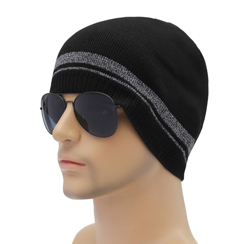 ZLYC Men Fashion Knit Fisherman Beanie Hat Winter Warm Thick Skull Cap - color: Solid Black
