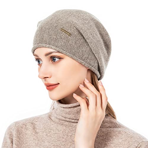 Knit Slouchy Beanie Hats for Women Cashmere Ski Cap Knitted Wool Soft Warm Winter Hat - color: A06-khaki