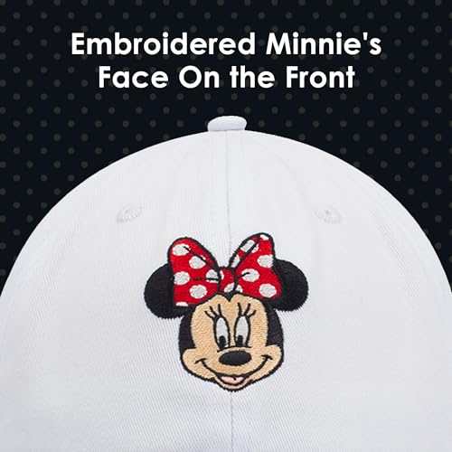 Disney Minnie Mouse Dad Hat, Cotton Adjustable Baseball Cap with Curved Brim - color: White