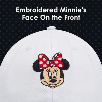 Disney Minnie Mouse Dad Hat, Cotton Adjustable Baseball Cap with Curved Brim - color: White