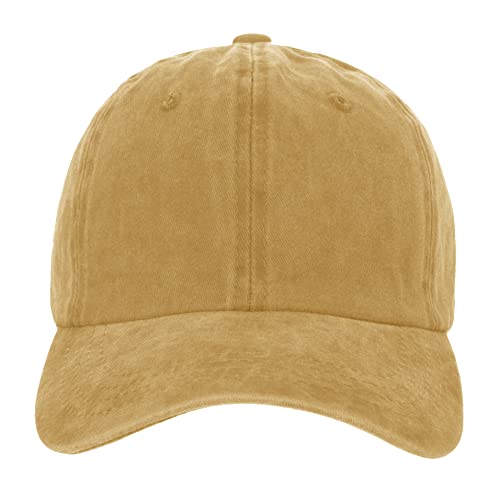 TOPTIE Washed Cotton Dad Baseball Cap - Low Profile Adjustable Hat - color: Yellow