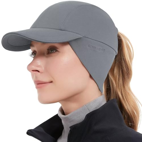 GADIEMKENSD Women's Winter Reflective Fleece Ponytail Hat with Drop Down Ear Warmer - color: Light Gray