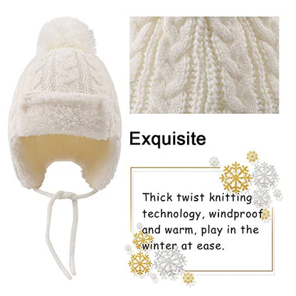 Peecabe Winter Kids Beanie Hat Baby Knitted Hats Fleece Earflap Toddler Cap - color: White, size: 0-6 Months