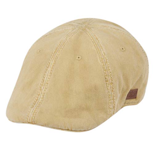 Men’s Flat Cap – 6 Panel Duckbill Ivy Hat, Lightweight Cotton Driving Cap with Elastic Band, Classic Newsboy Golf Hat - color: Washed Khaki