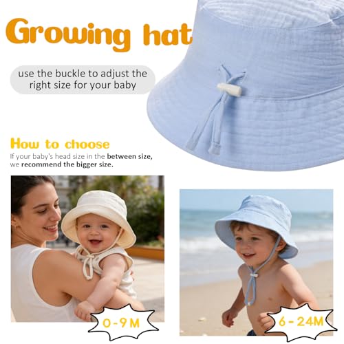 Baby Sun Hat Infant Toddler Summer Cotton Yarn Beach Bucket Hat for Boy Girl - color: Light Blue, size: 6-24 Months