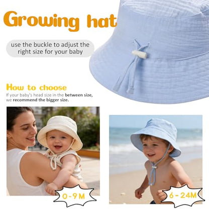 Baby Sun Hat Infant Toddler Summer Cotton Yarn Beach Bucket Hat for Boy Girl - color: Light Blue, size: 6-24 Months