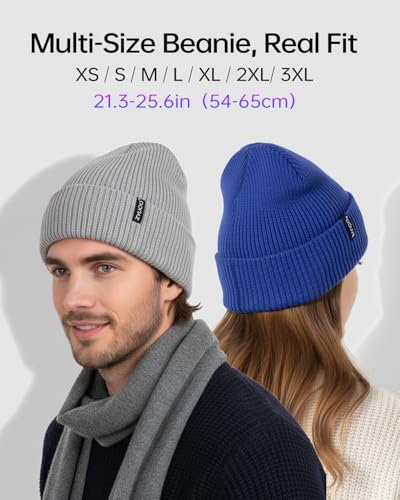 Zylioo XXL Beanie for Men,Big Head Winter Knit Hat,Stretch Warm Skull Cap - color: Gray, size: X-Small-Small