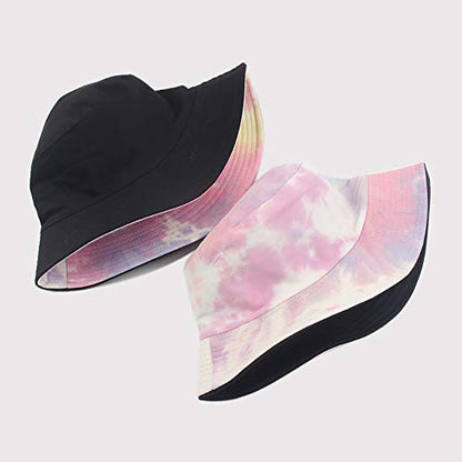 Unisex Bucket Hat Beach Sun Hat Aesthetic Fishing Hat for Men Women Teens, Reversible Double-Side-Wear - color: Mixed Pink Purple Tie-dye