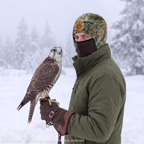 BASSDASH Unisex Soft Fleece 2-in-1 Hat with Mask Ear Flap - color: Autumn Forest & Brown