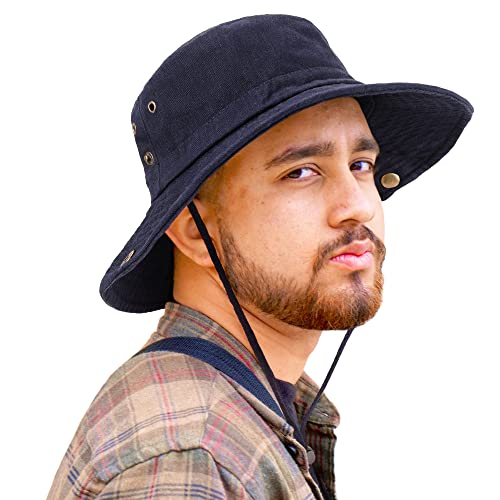 Unisex Cotton Boonie Hat Summer Fishing Bucket Hat Sun Hat with String - color: Solid Dark Blue