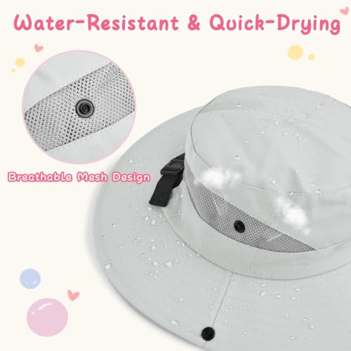 ZOORON Kids Girls Ponytail Sun Hat UPF 50+ Breathable Mesh Water-Resistant - color: Solid Gray