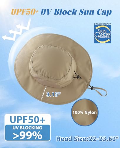 Home Prefer UPF50+ Mens Sun Hat Wide Brim Fishing Hat for Men UV Protection Womens Beach Bucket Hat for Golf Hiking Gardening - color: Dark Khaki
