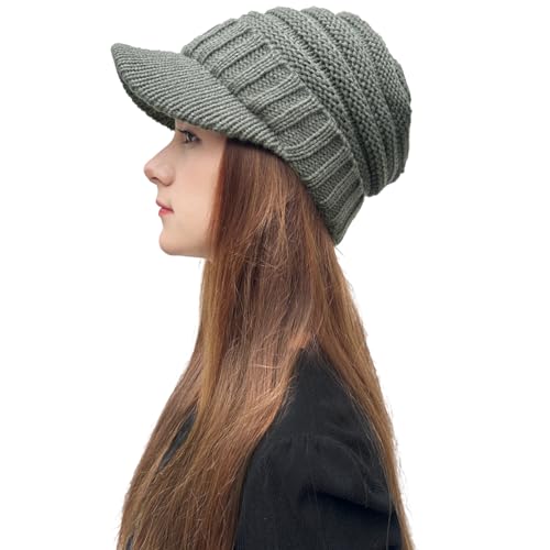 XYIYI Beanie Tail Winter Warm Knit Messy High Bun Ponytail Hats Visor Beanie Cap - color: A Grey