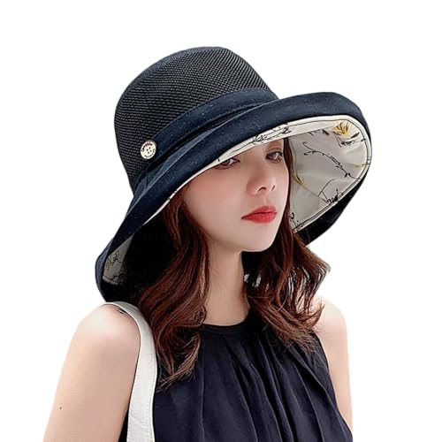 Women's-Mesh-Sun-Hats Beach Bucket Caps Outdoor-UV-Protection Foldable-Hat - color: Black