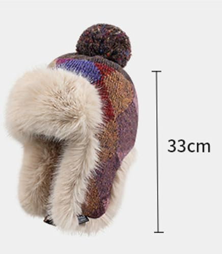 Fleece Trapper Hat Ear Flaps Women Plaid Thicken Winter Hats Beanies Hats - color: Purple