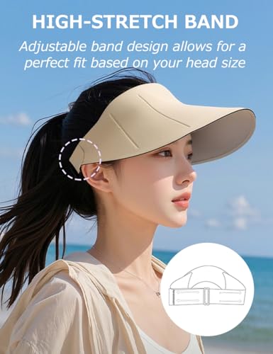 63g ONLY Ultra-Lightweight Foldable Sun Visor Hat for Women, 99% UV Block, Foldable & Packable Beach Outdoor Travel Cap - color: Wheat