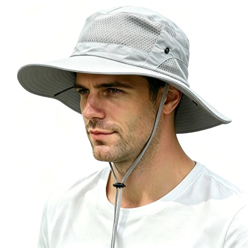 Sun Bucket Hat for Men Women Wide Brim UPF 50+ UV Protection Waterproof - color: Light Gray