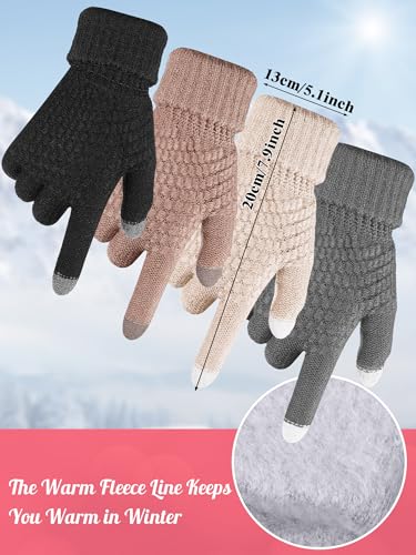 JaGely 8 Pieces Women Winter Hats and Gloves Set Women Warm Touchscreen Knitted Lined Gloves Winter Beanies - color: Black, Dark Gray, Caramel, Beige