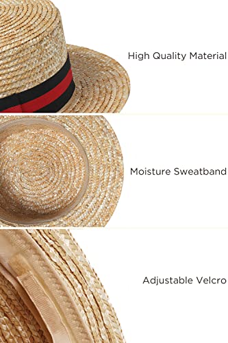 BABEYOND Men's Straw Boater Hat, 1920s Gatsby Summer Costume Accessory - color: Red Black, size: Large-X-Large