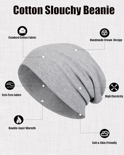 vidsel Slouchy Beanie Hats for Women & Men Cotton Knit Cuffed Skull Cap - color: 1-light Heather Grey