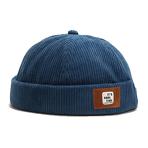 Men Hats Docker Cap Hats Beanie Sailor Cap Worker Hat Rolled Cuff Retro Brimless Hat with Adjustable - color: Dzm92*blue