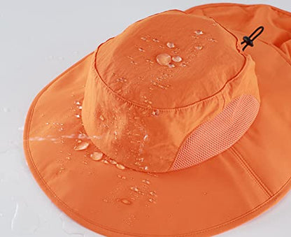 Home Prefer Outdoor UPF50+ Mens Sun Hat with Neck Flap Womens UV Protection Hat Wide Brim Safari Fishing Hiking Gardening Hat - color: Orange